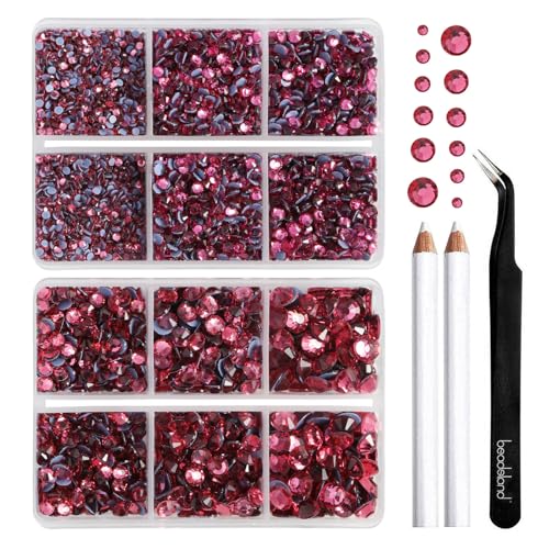 Beadsland Hotfix Rhinestones, Rose, 6080pcs Mixed 5 Sizes