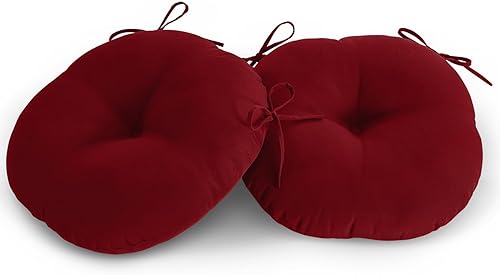 Miniatura 2 de LOVTEX Bistro - Juego de 2 cojines redondos para sillas de exterior de 15 pulgadas, impermeables, redondos, con lazos, color rojo oscuro, para
