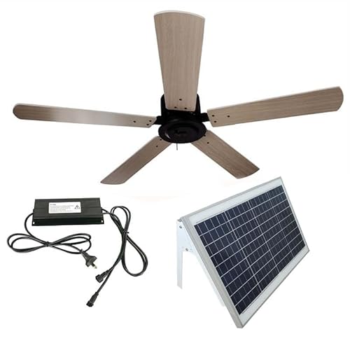 MANANASUN Outdoor 52" solar ceiling fan with wooden blades total 40W solar panel with AC-DC Adaptor for porches, patios, gazebos, breezeways (with AC-DC adaptor version ceiling fan)