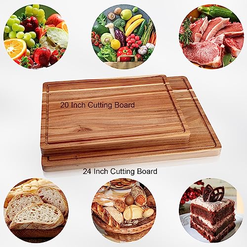 Large Wood Cutting Board for Kitchen, 20 x 15 Inch Acacia Wood Cutting Board with Deep Juice Groove, 1.5" Thick Butcher Block Cutting Board for Meat Vegetables, Turkey Tray for Christmas