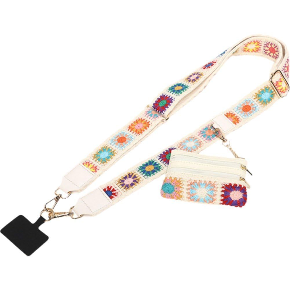 Sangle de téléphone portable tissée réglable avec pochette zippée et clip