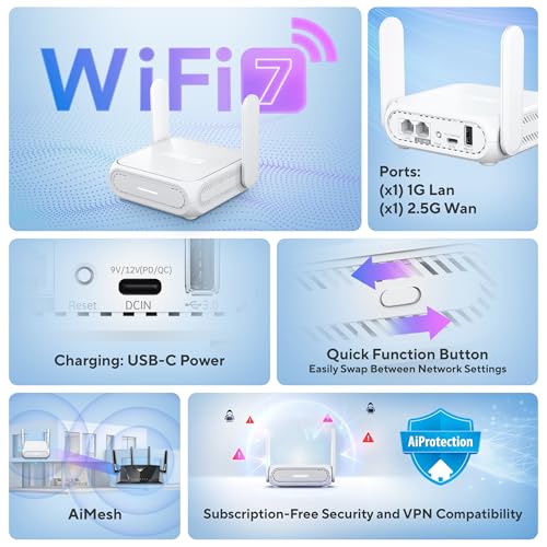 Image of ASUS RT-BE58 Go Travel Router WiFi 7 Dual-Band, 3.6Gbps, Secure Public WiFi