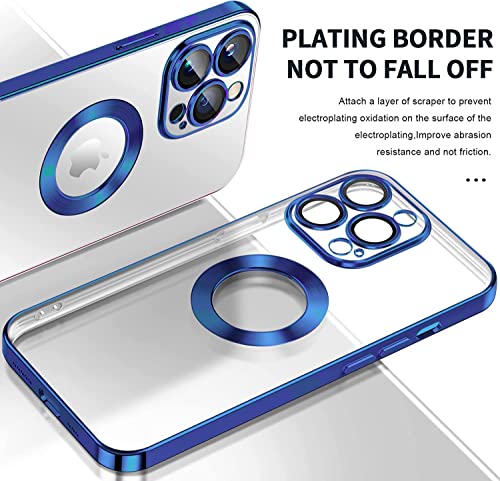 Image of VONZEE Clear Logo Electroplating Transparent Case for iPhone 14 Pro Max Case 6.7 inch 2022, Luxury Electroplated TPU Cover, Individual Camera Protection for Each Lens Bumper Case (Blue)