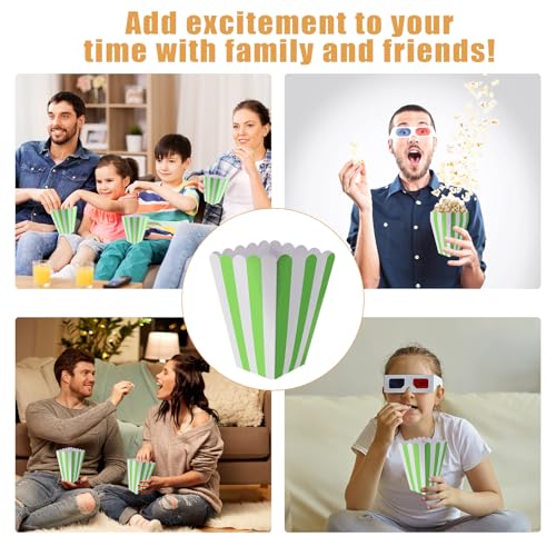 Image of 50 Pcs Popcorn Boxes Mini Paper Popcorn Box Cardboard Popcorn Container for Party Disposable Snack Candy Popcorn Bags Popcorn Holder for Movie Nights Birthday Wedding (Light green,White)