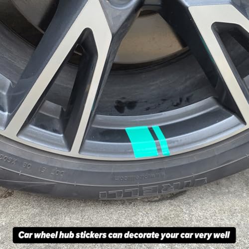 Image of Mandark 12PCS Car Wheel Rims Decal Stripes, Reflective Vehicle Tire Rim Stickers for 18-21 Inch Wheels, Safety Auto Exterior Hash Stripe Sticker Decoration, Universal for SUV, Truck, RV (Green)