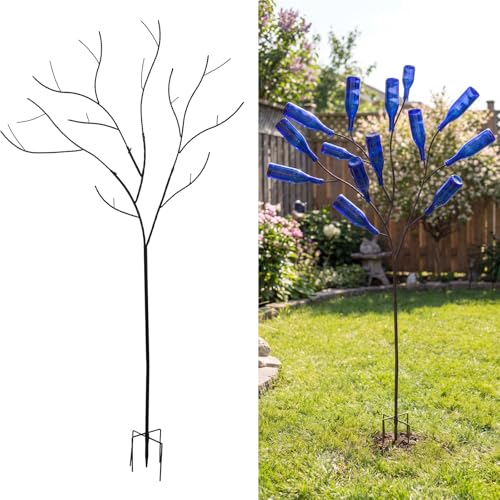 ElaraBerry 4.92 ft Bottle Tree for Yard Garden Metal Black Decorative Wine Bottle Tree Stand for Outside Outdoor Lawn Patio Yard Garden Decorations