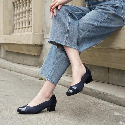 Ortho + Rest Women Bunion Dress Shoes Low Heel Orthopedic Pumps Orthotic Slip On Loafers (6.5,Navy) — view 2