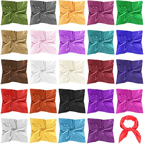 Tarpop 24 Pieces Square Neck Scarf Satin Scarf Handkerchief Solid Color Head Scarves Thin Scarf Retro Satin Ribbon Scarf For Women Girls, 23.6 X 23.6 Inches, 24 Colors #TOP26