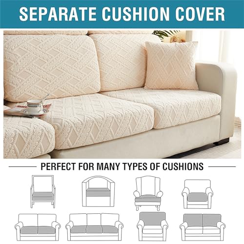 Housse de coussin de canapé 3 places extensible beige en tissu