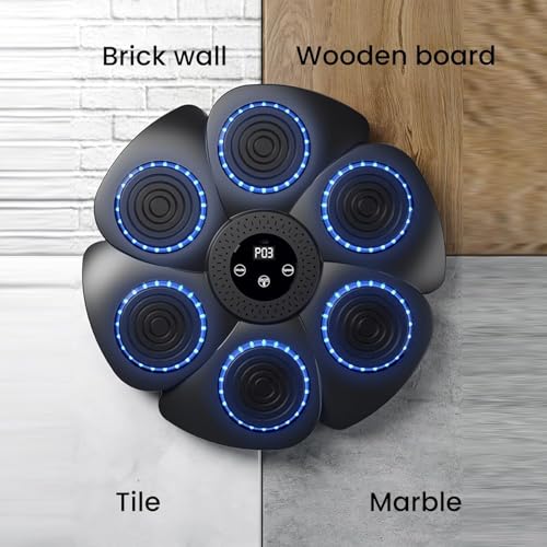Image of Music Boxing Machine Bluetooth Wall-Mounted with Boxing Gloves, 9 Speed Modes and Counting Mode, Fun-Filled and Safe Exercise for Adults & Children (SS-03)