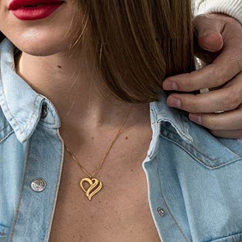 Myka - Personalized Engraved “Two Hearts Forever” One Pendant Necklace With Diamonds - Personalized Inscription - Custom Gift For Wife, Mother, Women, Grandma - Jewelry Gift For Mother’s Day, Xmas, Christmas, Birthday - 0.925 Sterling Silver, 18K Gold & Rose Gold Plating, Vermeil, 10K Yellow #TOP4