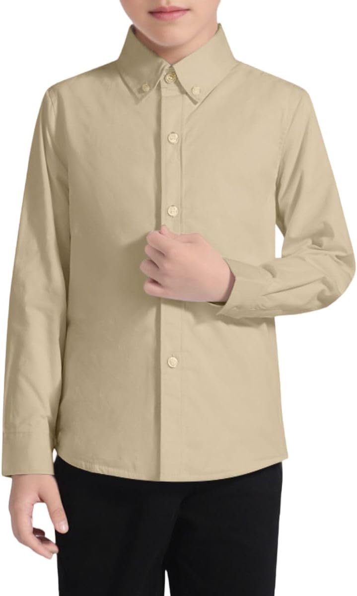 Visaccy Boys' Button Down Shirts Kids Long Sleeve Solid Collared School Shirt for Toddler Boy Size 2T-20