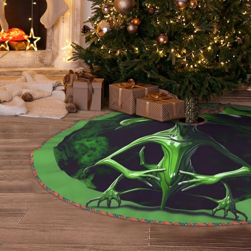 Jupe de sapin de Noël imprimé extraterrestre vert tapis rustique fête