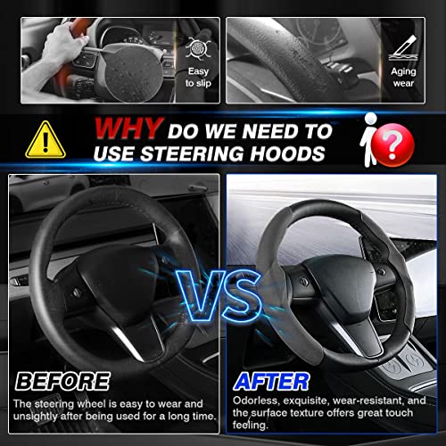 Shademax Custom-Fit for Tesla Steering Wheel Cover, Tesla Model Y / 3 2017-2025 2026 (Fit Model Y Juniper 2026/ Model 3 Highland) Suede Steering Wheel Cover Protector Model Y/ 3 Accessories (Gray) - Image 4