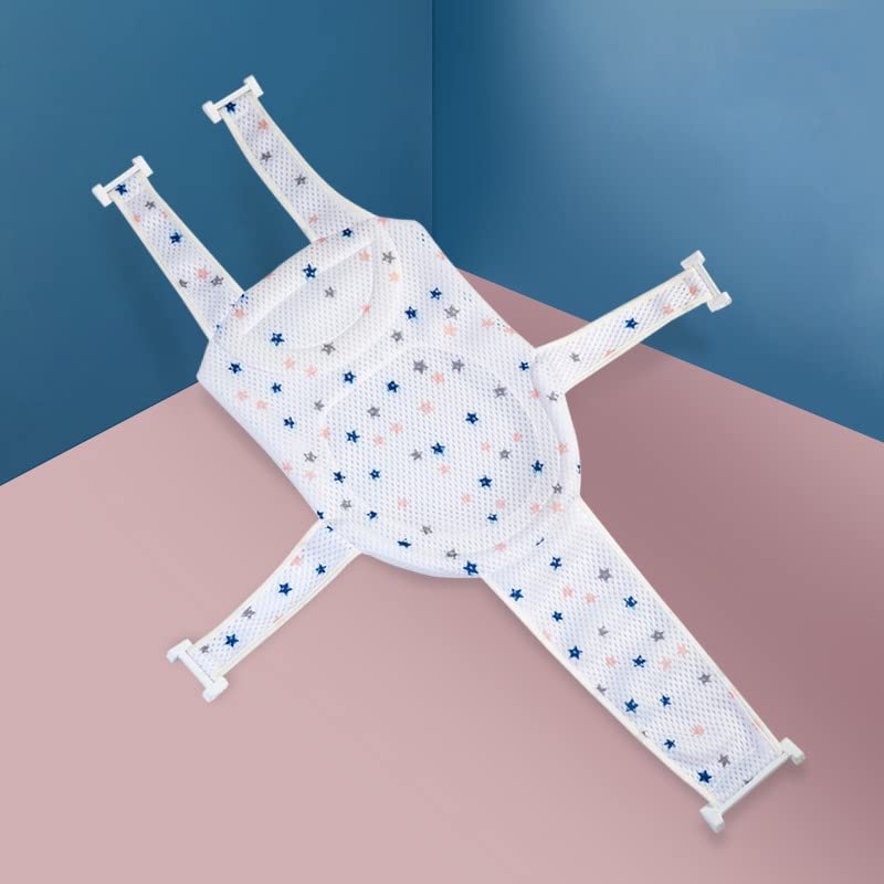 Image of Breathable Mesh Newborn Baby Bath Mat Floating Foam Baby Tub Pillow Adjustable Non-Slip Bath Seat Pad Bath Cushion for Bathtub for 0-18 Months (Style 2-Blue(mesh)) (White)