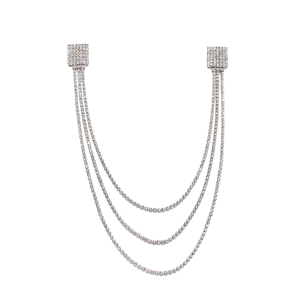 IzpackRhinestone Geometric Tassel Lapel Brooch Pin Long Chain Multi-Layered Full Of Crystal Square Pins Clip Dress Sweater Collar Jackets Suit Brooches Pins Fashion Jewelry Gifts for Women Girls Accessories