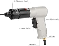 Vista 7 de Pistola de tuerca de remache neumática, tuerca de arrastre de aire automática con mandril de tuerca con accesorios, puerto de entrada de 1/4