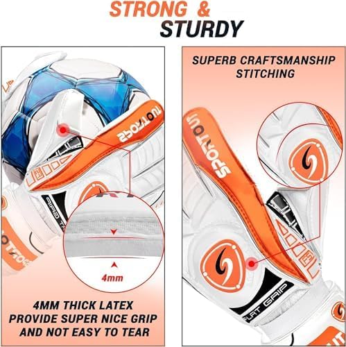 Sportout Goalkeeper Gloves with Fingersave, Breathable Soccer Goalie Gloves, 4mm Latex, for Kids, Youth and Adult - Image 4
