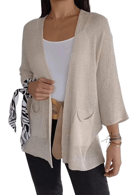 XSTH 3/4 Sleeve Cardigan for Women 2025 Fall Lightweight Long Sweater Casual Trendy Waffle Knit Open Front Outwear