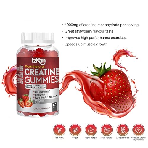 ProCreatine Monohydrate Gummies 4000mg for Men & Women - 60 Chewable Creatine Gummies Strawberry Flavoured Creatine | Pre Workout Gym Supplement| Keto | Vegan | (3) - Image 3