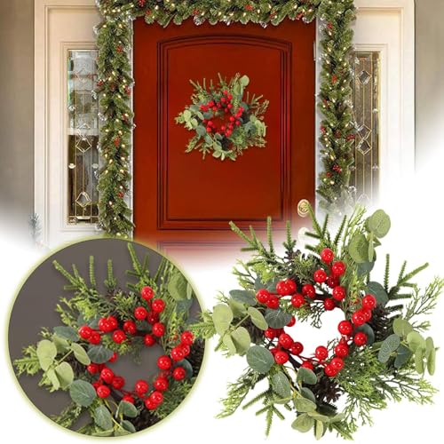 12.6 Inch Christmas Wreath Soft Eucalyptus Red Berries for Front Door Wall - image 6