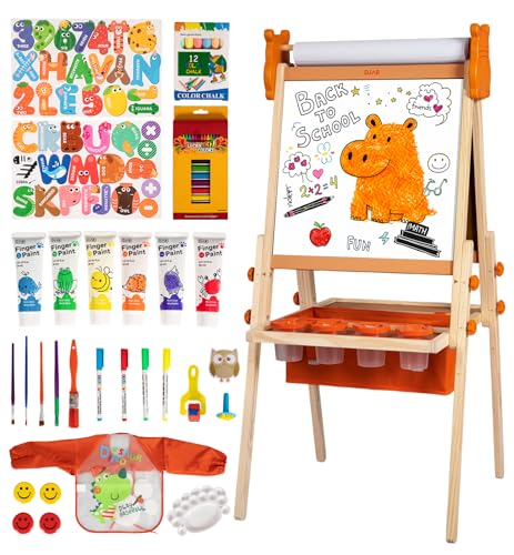 DJAR Adjustable Kids Art Easel with Paper Roll & Magnetic Whiteboard, Hippo