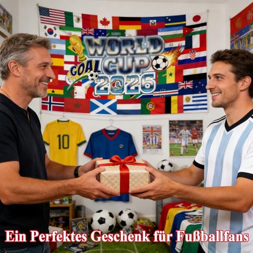 2026 Fußball Flagge, Bunt Flagge aus Strapazierfähigem Polyester, 150x90 Cm Fahne für Balkone, Fenster, Ständer & Fahnenmasten, Perfekte Fußball Geschenke für Jungs, Mädchen, Männer & Frauen