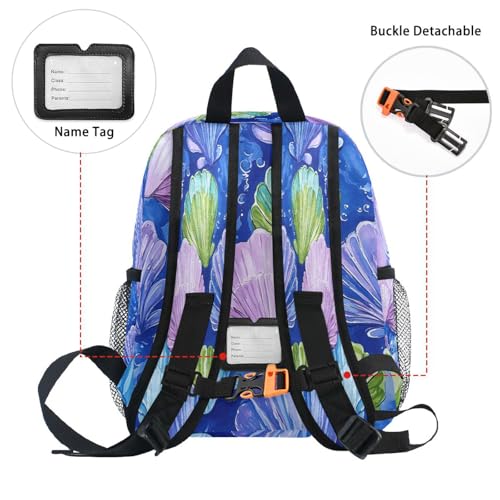 Dark Blue Seashell Art Kids School Backpack Chest Strap Girls Student Book Bags for Amusement Park S3