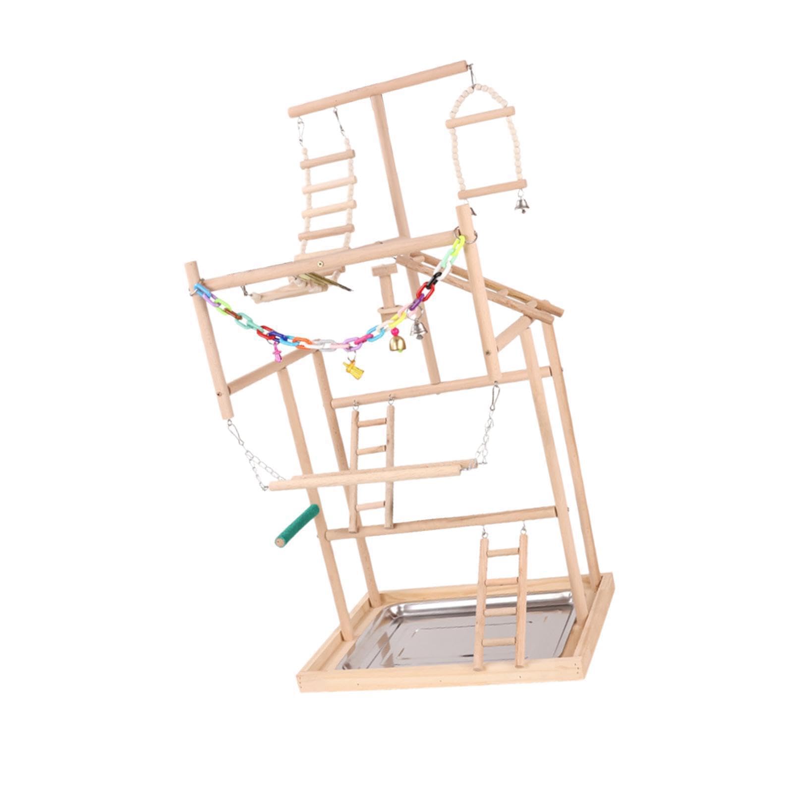 Puesto de Juego para pájaros, Percha de para Madera, Gimnasio con Escalera y Columpio para Escalar, Juguetes para Loros, Espacio de Aventura para Juegos, Ejercicio para