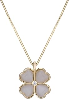 18K Gold Chain Necklace Four Leaf Clover Necklace Women Lucky Four Leaf Clover Heart Pendant Necklace Birthday Valentine's Day Wedding Jewelry Gifts for Women Teen Girls Natural White Grain Zircon Pendant Necklace for Women