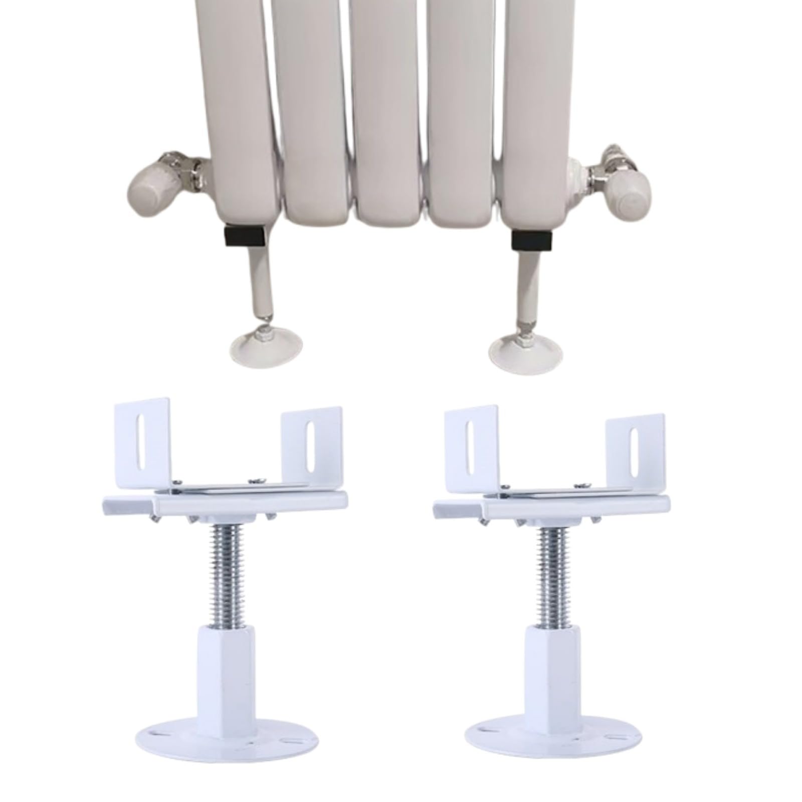 Lot de 2 pieds de radiateur réglables en aluminium, hauteur 8-36 cm, design élégant, console anti-buée, installation facile pour radiateurs en fonte, finition blanche, parfaits pour la décoration de
