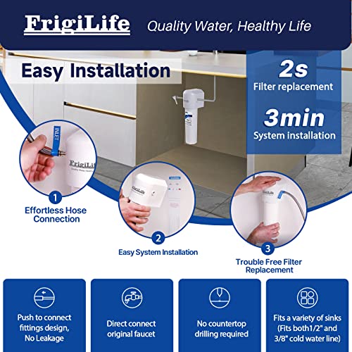 Frigilife Under Sink Water Filter System, 22K Gallons Ultra High Capacity, Direct Connect Under Counter Drinking Water System And Replacement Filter 0.5 Micron, Removes 99.99% Chlorine, Large Particle #TOP3