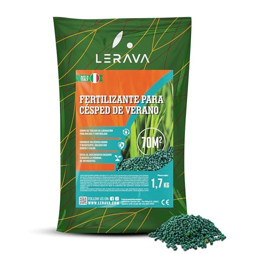 LERAVA® Abono para cesped verano (70m²) - Fertilizante granulado de liberación lenta - Nutrición completa para pasto verde y denso - para altas temperaturas - Mejora el crecimiento y resistencia