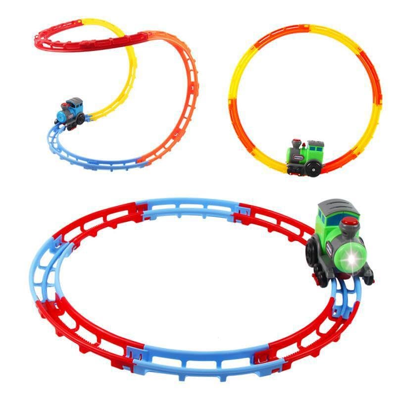 KTUXZCI Juego de vías de Tren para niños, vagón rodante, Tren eléctrico Colorido, Experiencia interactiva, Juego persecución Creativo con Divertidos Trenes eléctricos,
