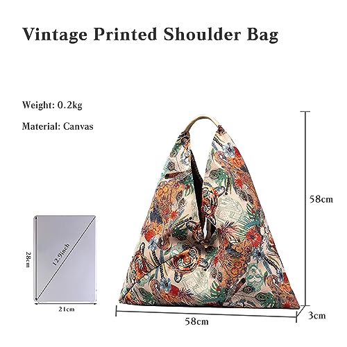 Image of CORIOS Canvas Handbag for Women - Ethnic Style Tote Top Handle Summer Beach Large Shoulder Bag