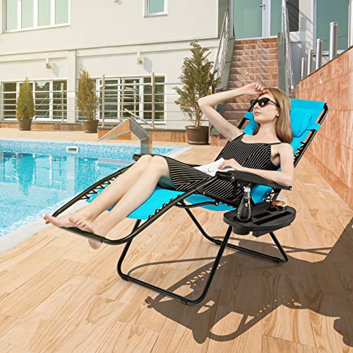 Image of GIANTEX Zero Gravity Reclining Chair, Outdoor Patio Recliner with Cup Holder & Removable Pillow, Adjustable Backrest, Indoor Lounge Chair for Backyard, Garden, Poolside (Blue)