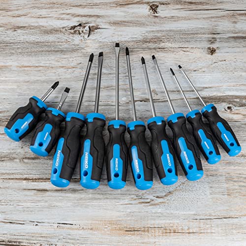 Neiko 01378A Magnetic Screwdriver Set | 10 Piece | Phillips & Flathead | Heat Treated Chrome Vanadium Steel | Slotted Head Tip With Non-Slip Cushioned Handle Grips | Small Screw Driver Tool Kit #TOP4