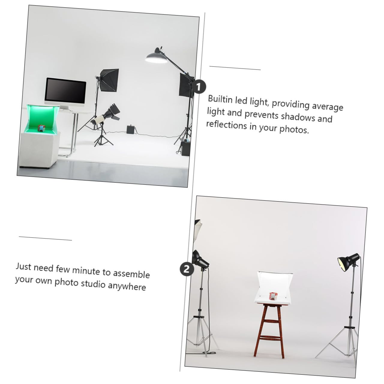VALICLUD Mini Tente Photo 40cm Pliable Éclairage LED Réglable, Fond Blanc en Polyester et PVC, Anti-Reflets pour Photographie de Petits Objets et Jouets