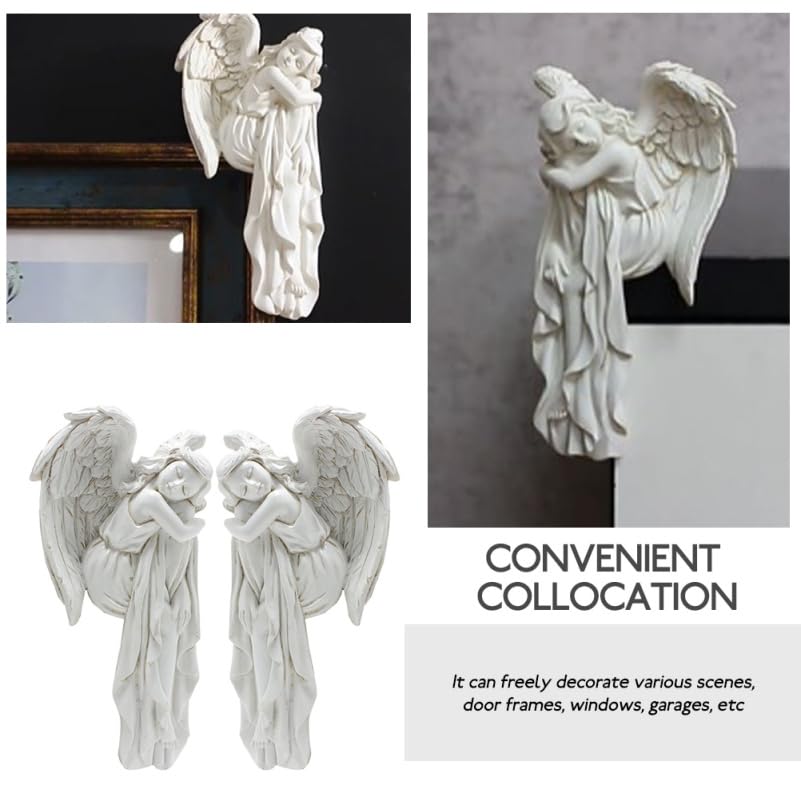 DOITOOL Türrahmendekoration Engel 2Er Set Schlafende Engel Figuren Aus Resin Klassische Engelsornamente Für Wohnkultur Fensterdeko Und Weihnachtsdeko Links Und Rechts 6.30X3.15X1.46 Zoll