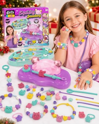 WQWWQW Squishy Jewelry Making Kit for Girls Ages 5-12, Bracelet Making Kit, Arts and Crafts, Make Bracelets, Rings, Necklaces, Bag Charms, Birthday and Easter Gifts for Girls, 47 Soft Pieces image 4