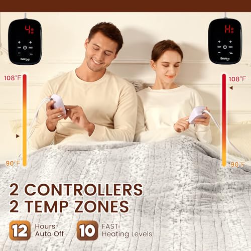 Bearhug Electric Blanket Heated Blanket Full Size 77"x 84" Warm Heating Blanket Gift Reversible Faux Fur & Sherpa 10 Heating Levels & 1-12H Auto Off, Machine Washable, Over-Heat Protect, ETL Certified