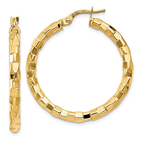 14k Yellow Gold/Textured Post Tube Hoop Earring - 33mm x 2mm