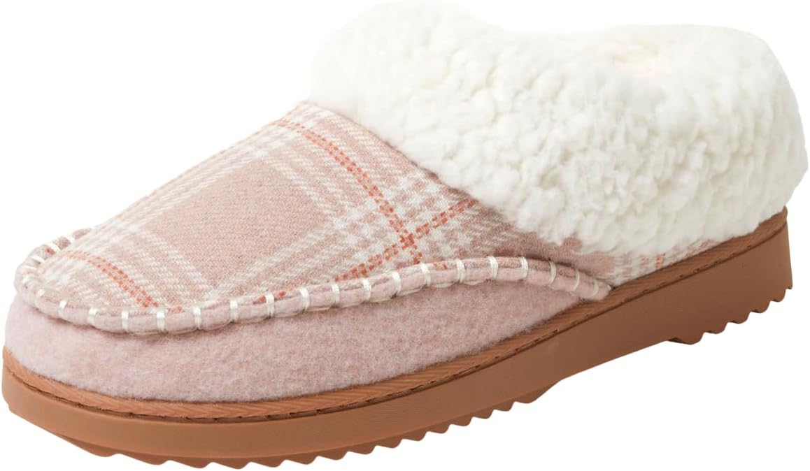Dearfoams womens Nyla Felted and Plaid Moc Toe Clog