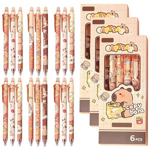 Juego de bolígrafos Capybara 18 bolígrafos de borrado marrón y bolígrafo para estudiantes y trabajadores de oficina, práctico juego de lápices de gel borrables para niños