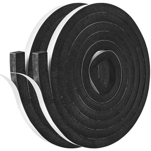 Kikerike Self Adhesive Foam Tape Weatherstrip 1/2In x 1/2In x 16.5Ft High Density Foam Insulation Strips Seal Weather Stripping with Strong Adhesive for Door and Window Sound Isolation Soundproofing