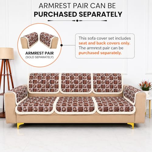 Image of Homerz Premium 'Maharaja Paradise Series' Sofa Cover | Net Fabric Sofa Cover | Washable, Anti-Dust Backed & Wrinkle Resistant Cover (Leafy Checks, 7 (3+2+2) Seater, Seat Cover with Backrest)