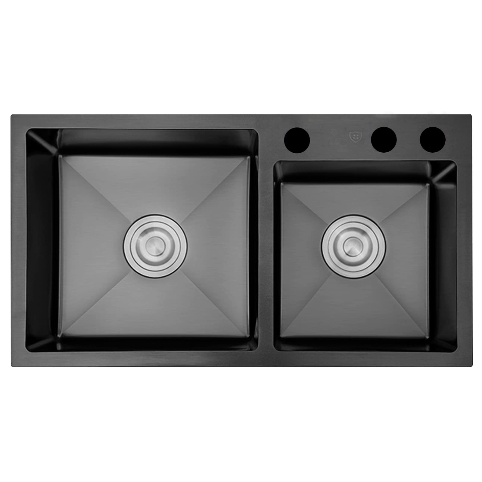 Évier de cuisine à double cuve noir mat en acier inoxydable 304 pour plan de travail ou sous-plan