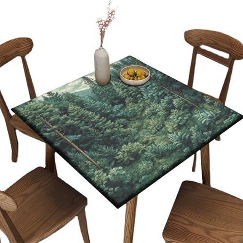 Forest Canopy Pattern Printed on Card Table Size Tablecloths, Oilproof Square Fitted Table Cover Elastic Tablecloth, Ideal for W