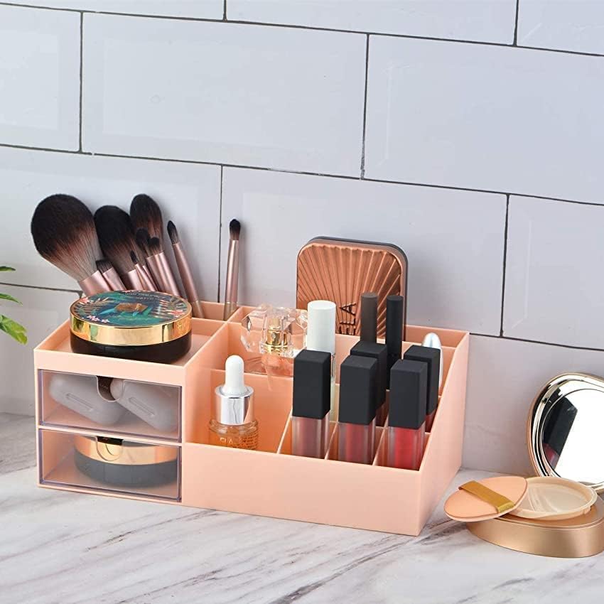 RUBRYKAZ Multifunction Cosmetic Storage Box, Makeup Organiser, Nail Polish Makeup Container Desktop, Sundries Storage Box, Mini Desk Storage for Office Supplies, Elegant Vanity Holder - PINK