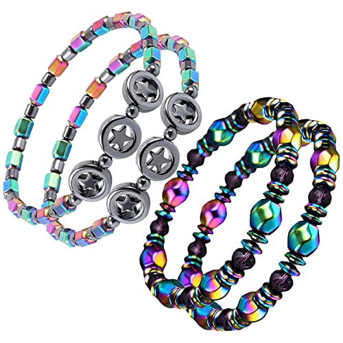 KIJUH Bracelet de Cheville en Hématite,4 pièces Magnétique Bracelet de Cheville en Hématite Magnétique Bracelet de Perte de Poids en Pierre Magnétique Naturelle pour Hommes Femmes Cover